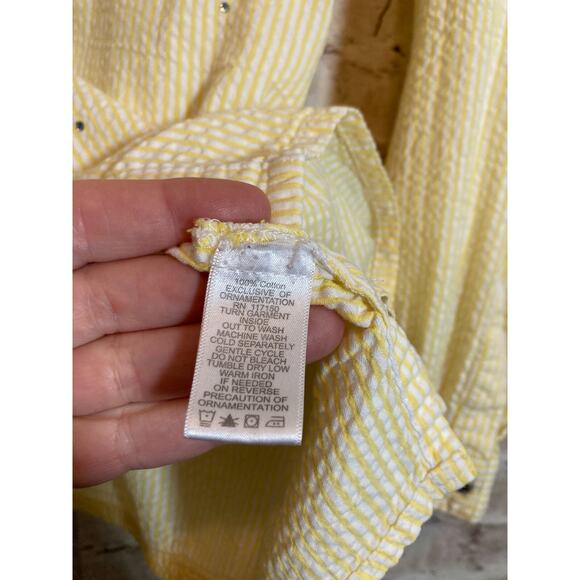 Quacker Factory Top Womens Large Yellow Striped Jewel Snap Up Beaded Button Up - Picture 12 of 13